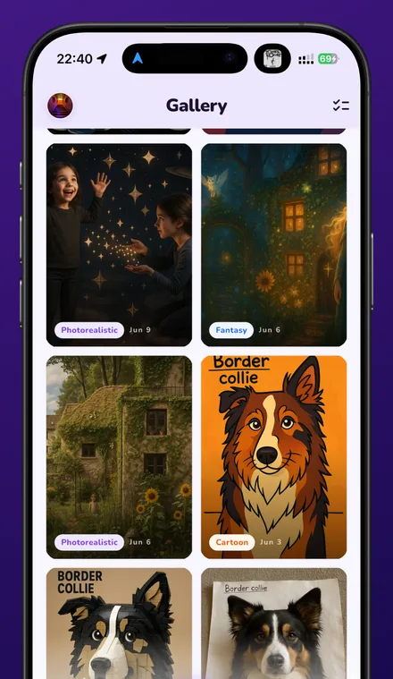 Pencil2Reality Gallery screen on iPhone